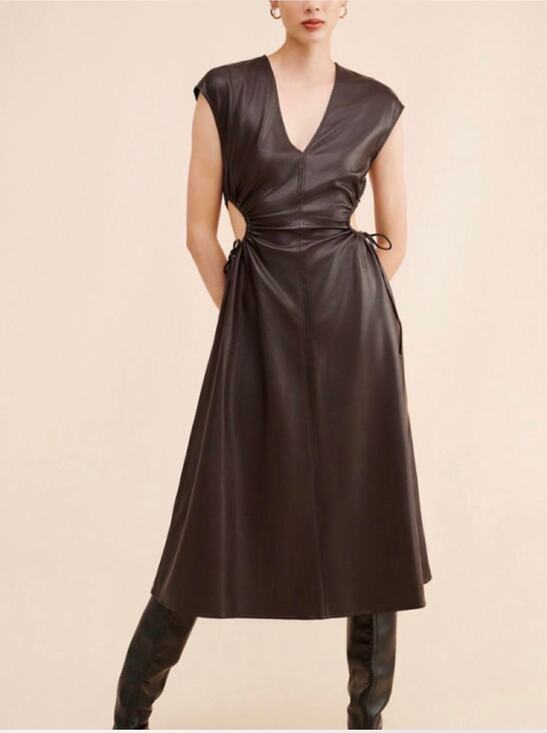 ASTR The Label Dresses & Skirts - ASTR the Label Miranda Vegan Leather Midi Dress Dark Brown Cutout Sz. S NWOT